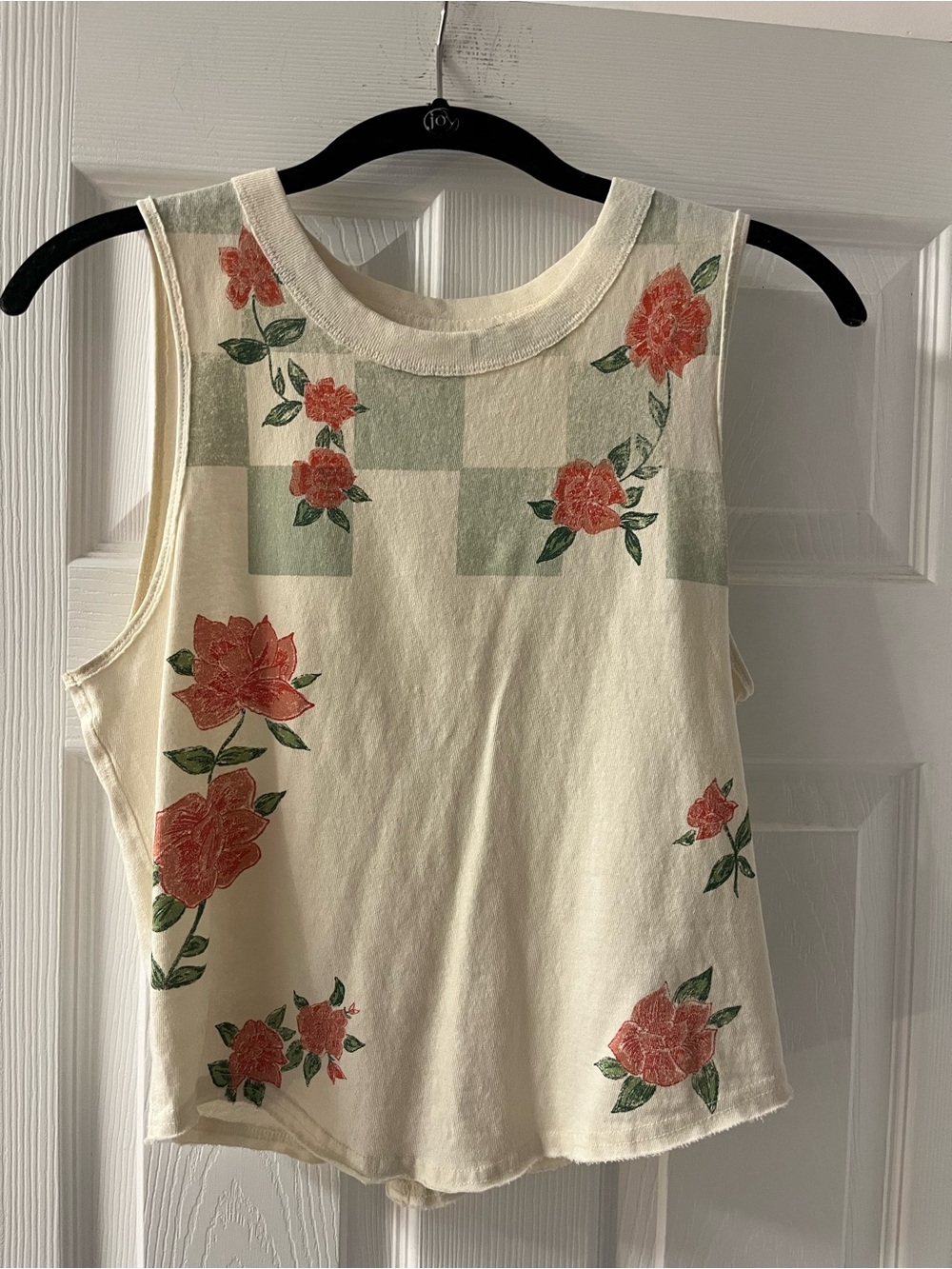 Free People Cream Floral Tank with Coral Rose Print